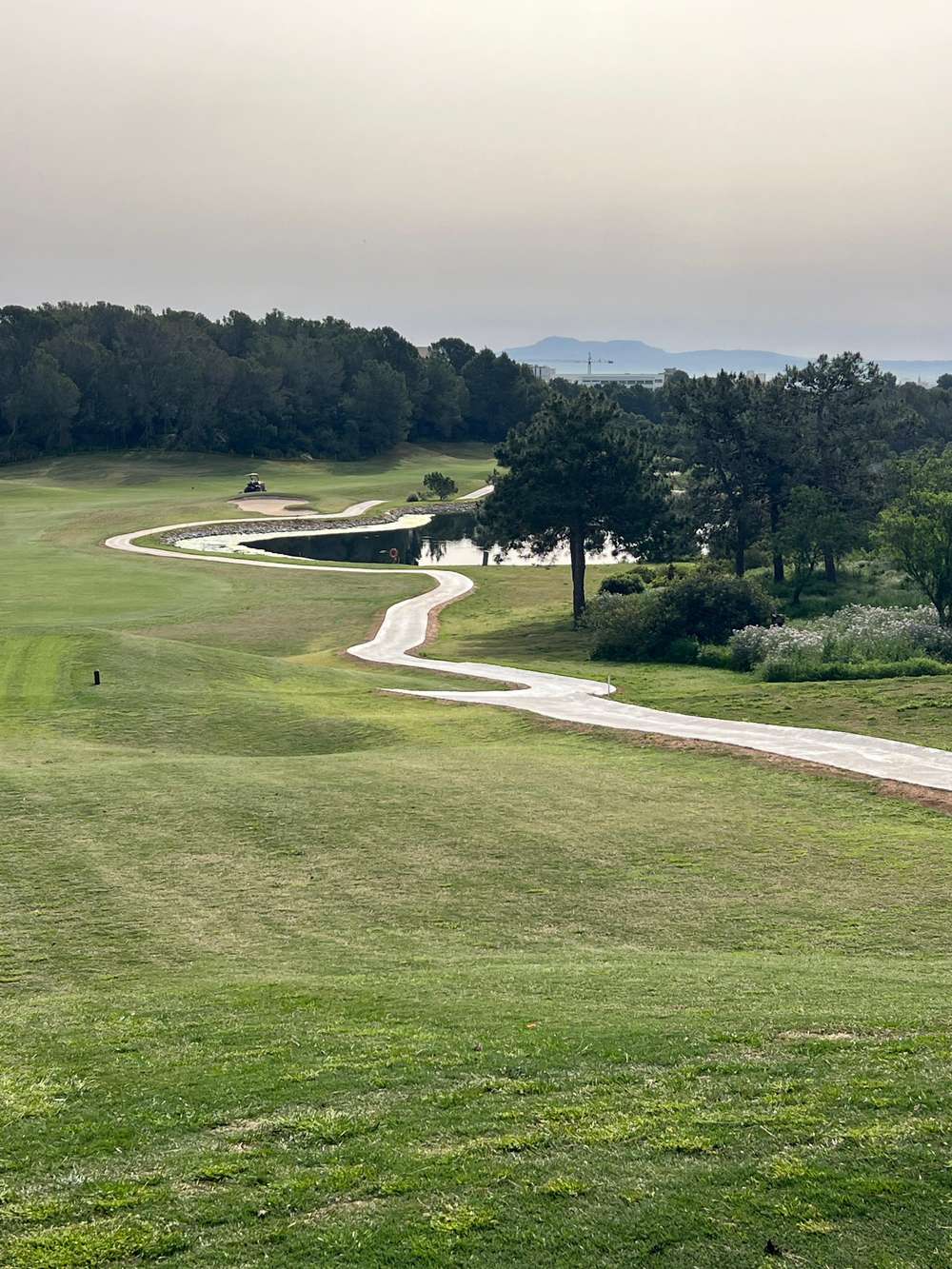 Son Muntaner golf course Mallorca looking down the 17th fairway with Bay of Palma in background
