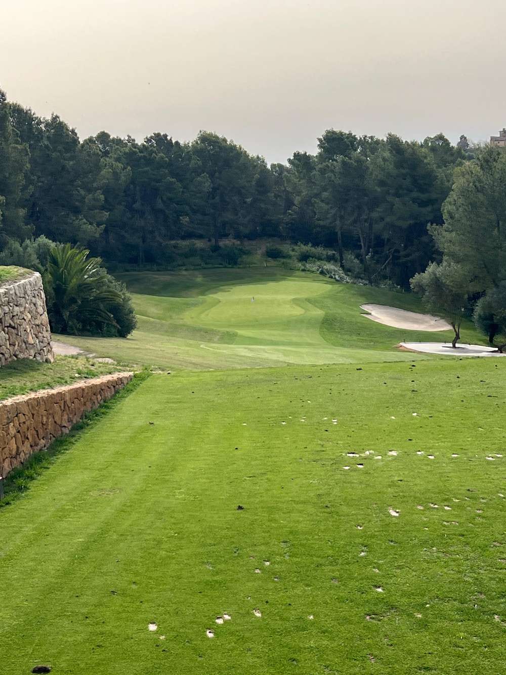 Son Muntaner golf hole Mallorca tight par 3 with stone wall and bunker