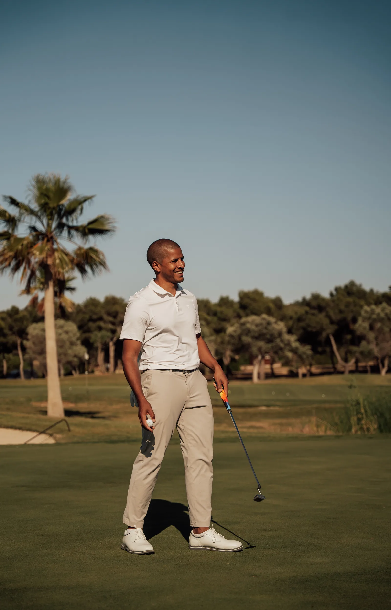 Andy Griffiths on the golf course in Mallorca at golden hour