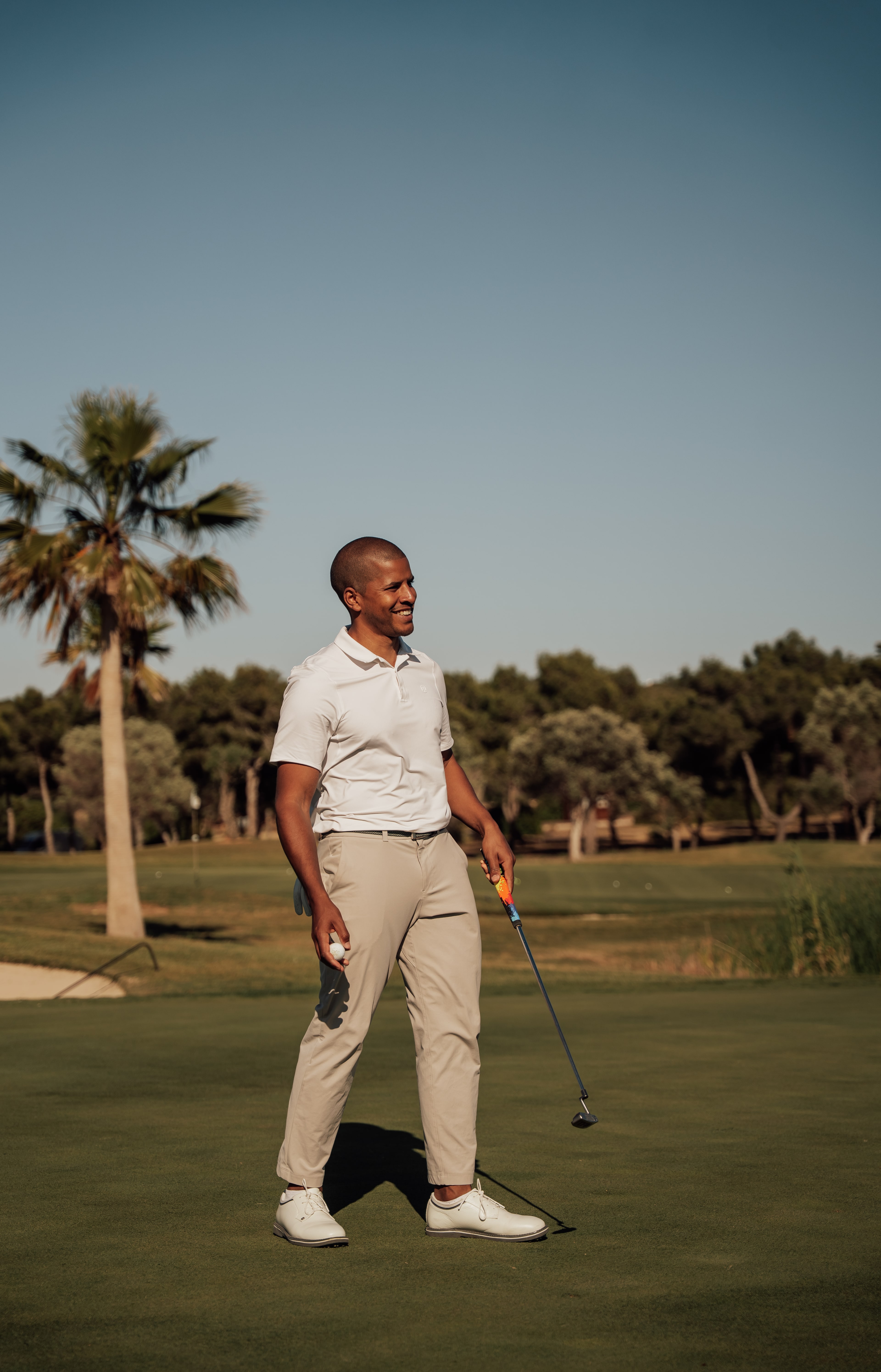 Andy Griffiths on the golf course in Mallorca at golden hour